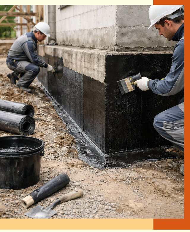 Гидроизоляция фундамента в Мценске от 1266 руб. — профессионально, под ключ | ТепломастерМцн